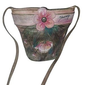 Jaw Dropping Hand Painted Studio J Leather Purse 22 inch Strap